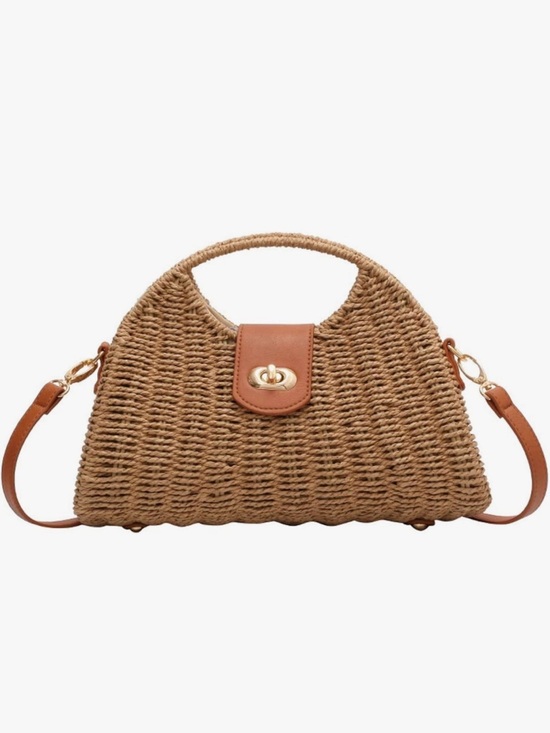 Handbags - Woven Straw Top-Handle Crossbody Bag